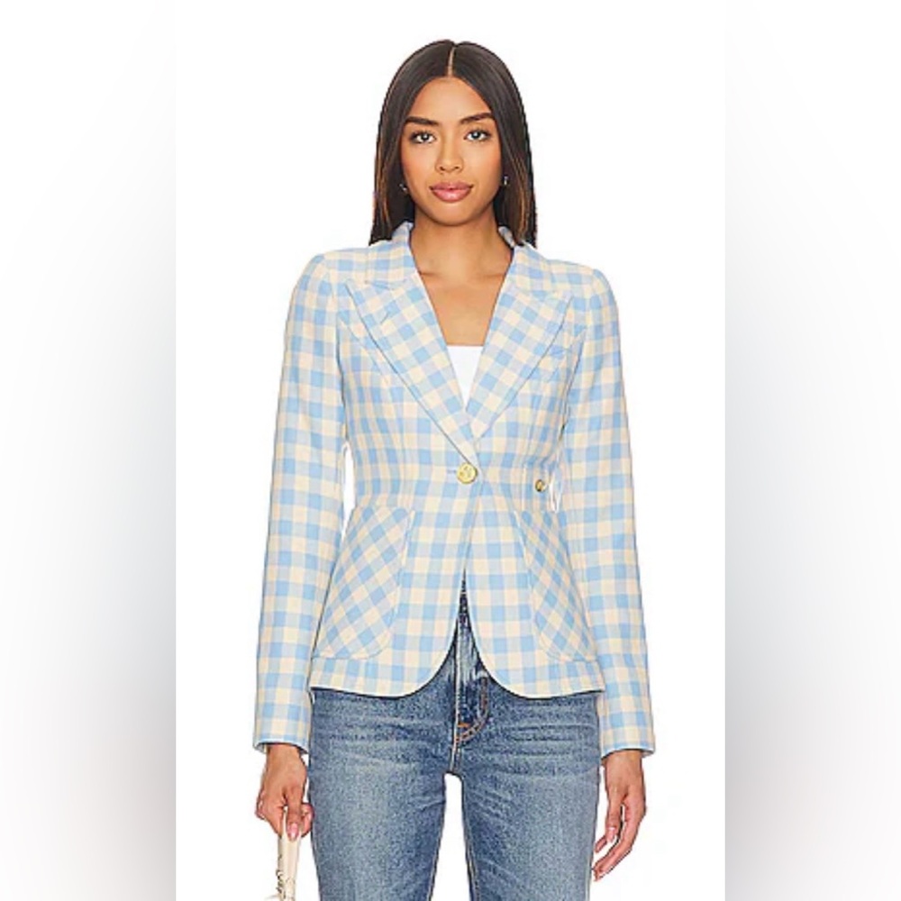 Smythe The Patch Pocket Duchess Blazer Blue and Cream in colour Size 4